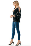 KELSEY RUFFLE SLEEVE TOP (BLACK BAMBOO)-VT3150