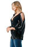 KELSEY RUFFLE SLEEVE TOP (BLACK BAMBOO)-VT3150