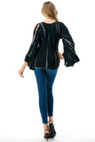 KELSEY RUFFLE SLEEVE TOP (BLACK BAMBOO)-VT3150