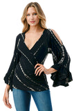 KELSEY RUFFLE SLEEVE TOP (BLACK BAMBOO)-VT3150