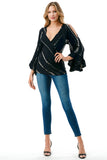 KELSEY RUFFLE SLEEVE TOP (BLACK BAMBOO)-VT3150