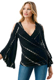 KELSEY RUFFLE SLEEVE TOP (BLACK BAMBOO)-VT3150