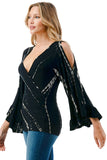 KELSEY RUFFLE SLEEVE TOP (BLACK BAMBOO)-VT3150