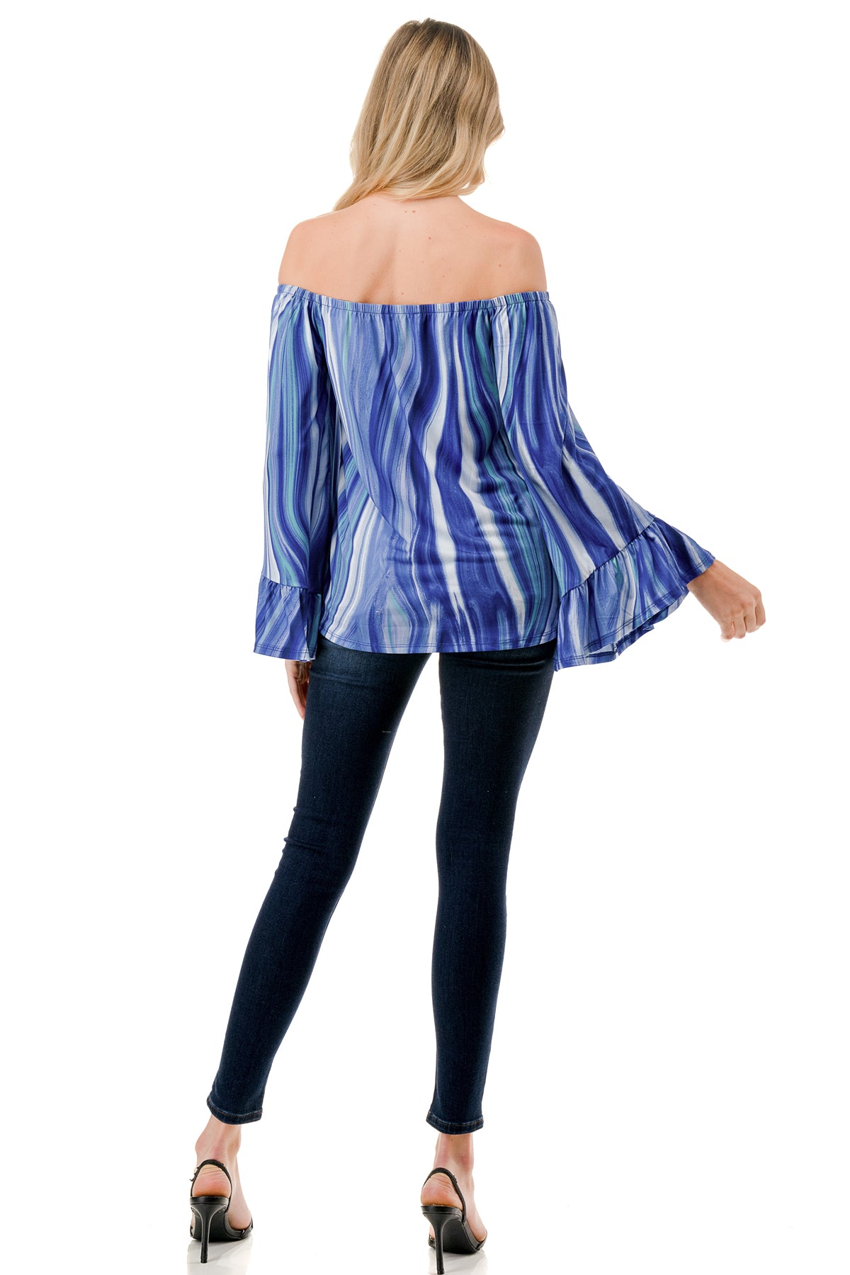 CORDELIA OFF SHOULDER TOP (BLUE WATERCOLOR)-VT3154