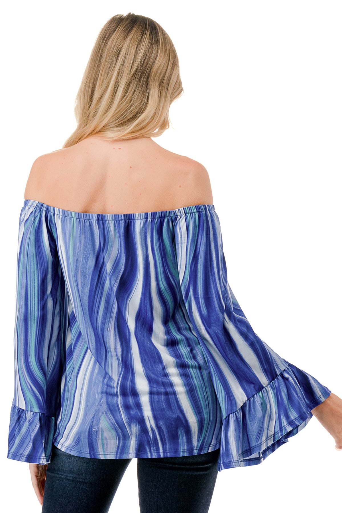 CORDELIA OFF SHOULDER TOP (BLUE WATERCOLOR)-VT3154