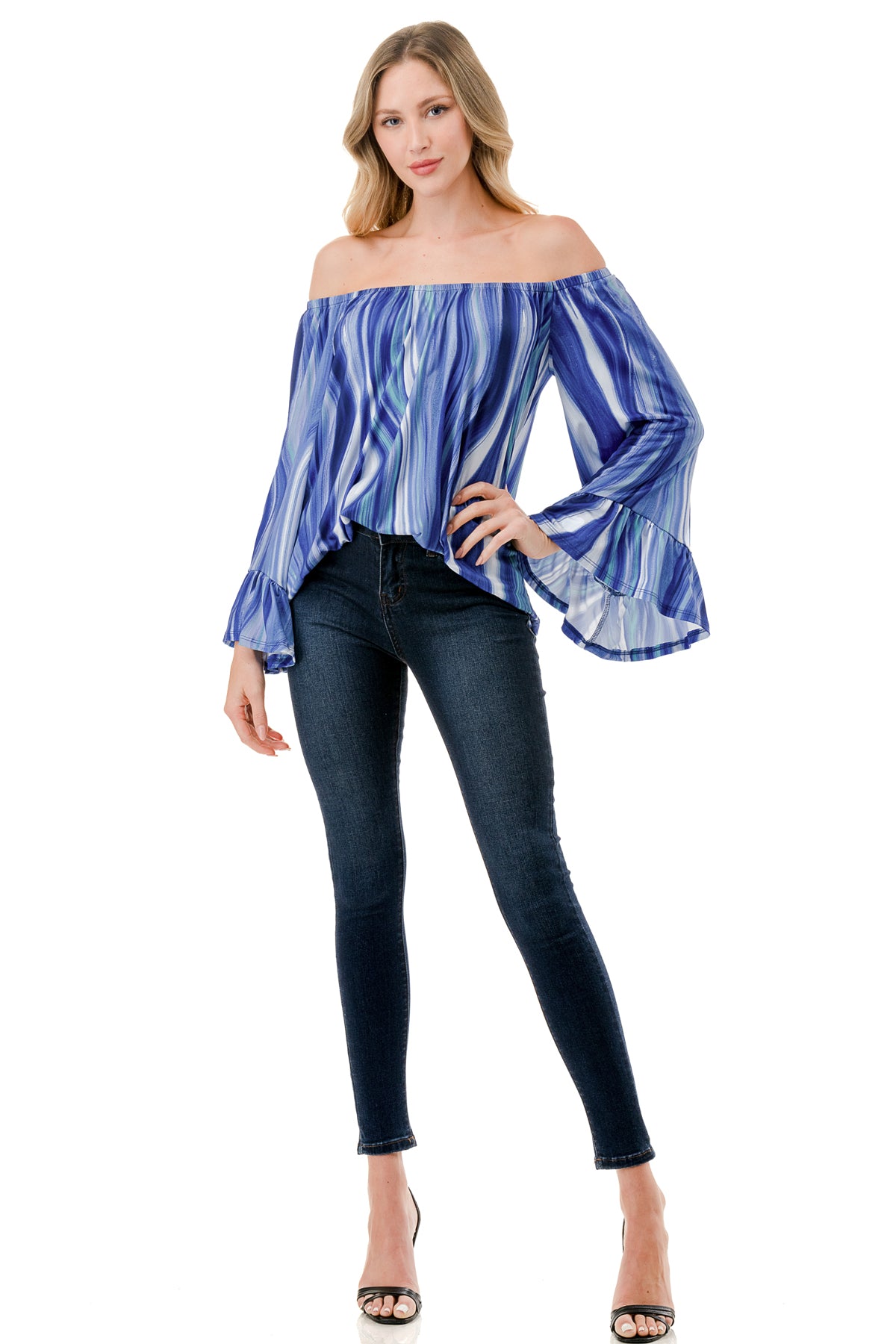 CORDELIA OFF SHOULDER TOP (BLUE WATERCOLOR)-VT3154