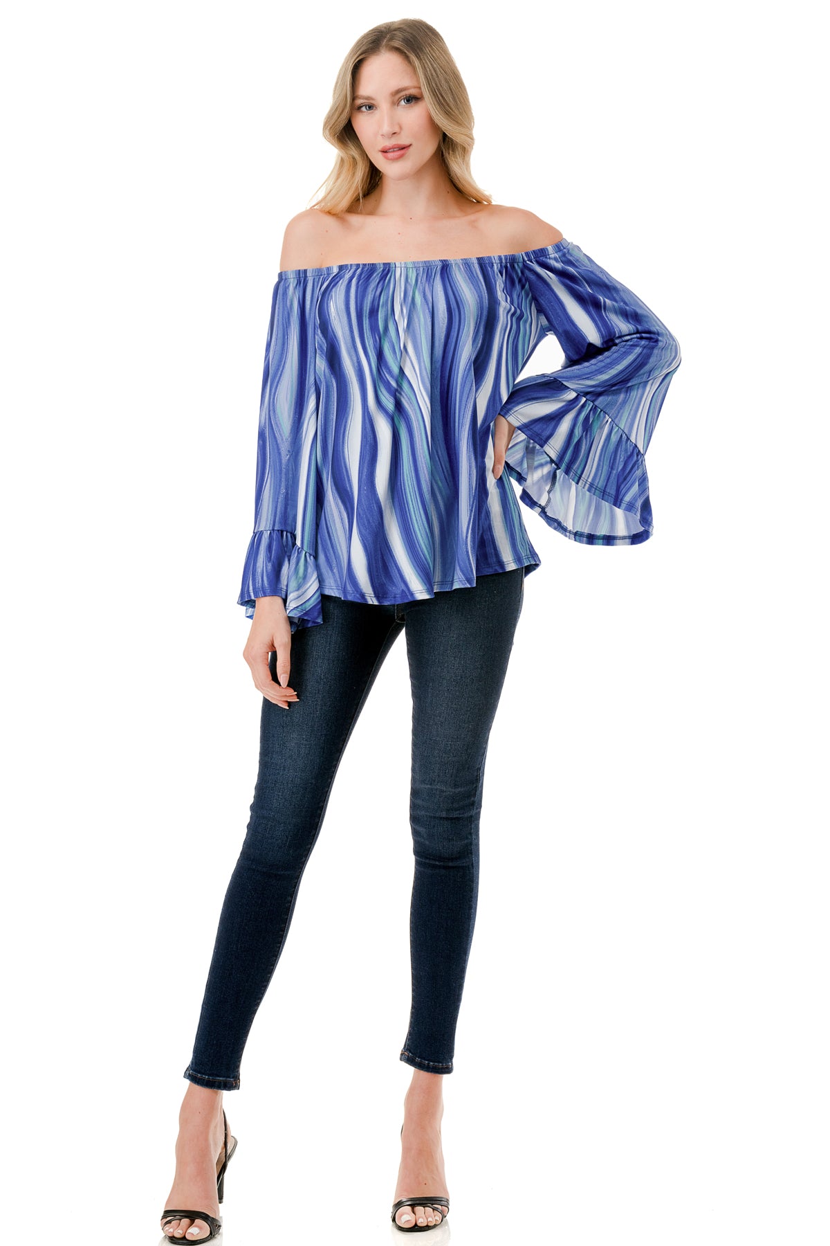 CORDELIA OFF SHOULDER TOP (BLUE WATERCOLOR)-VT3154