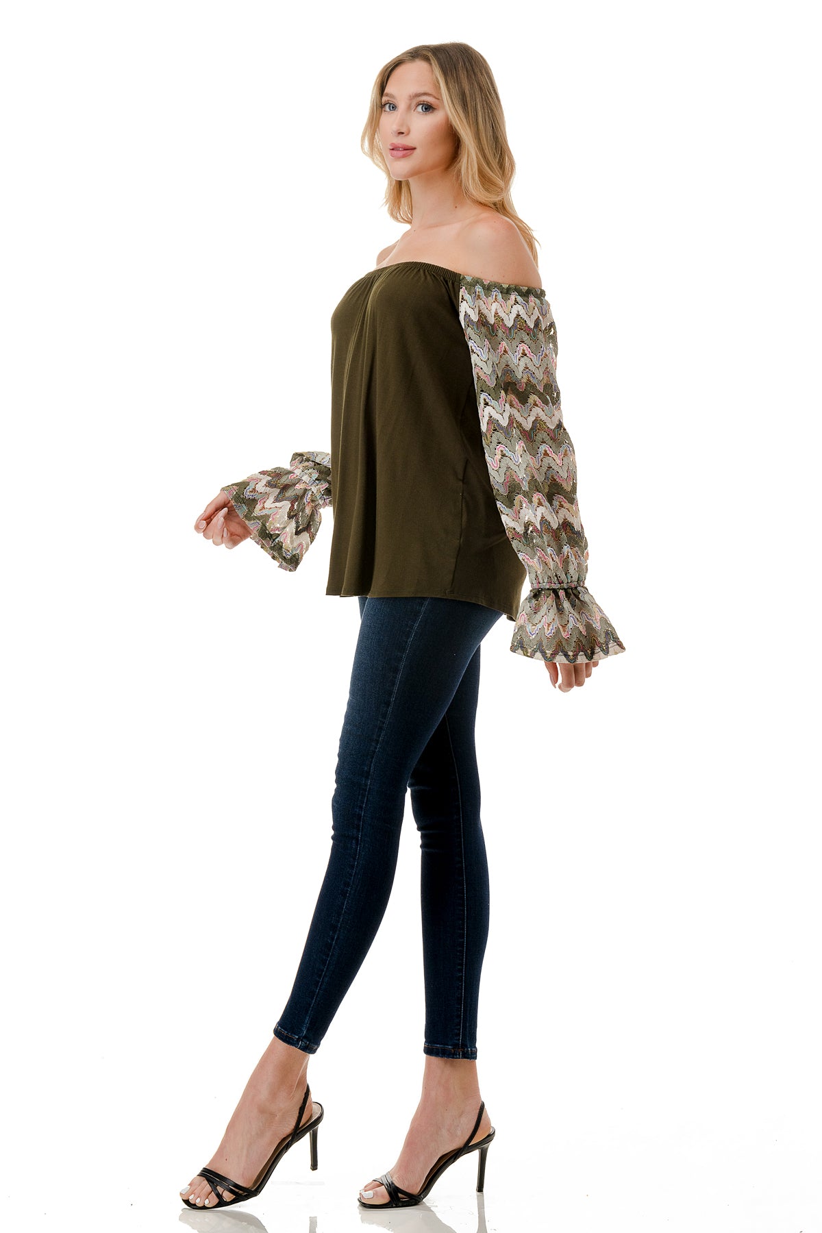 FRANCES OFF SHOULDER TOP (OLIVE / OLIVE MULTI WAVE)- VT3160