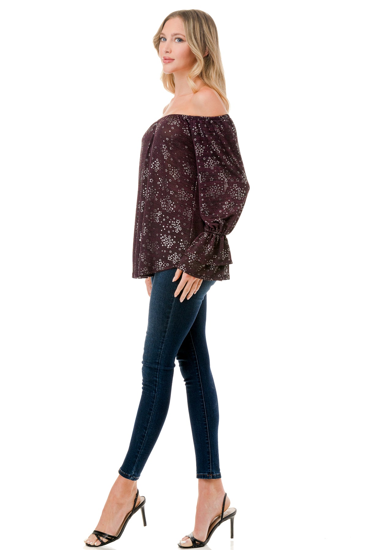 FRANCES OFF SHOULDER TOP (PURPLE SILVER)- VT3160