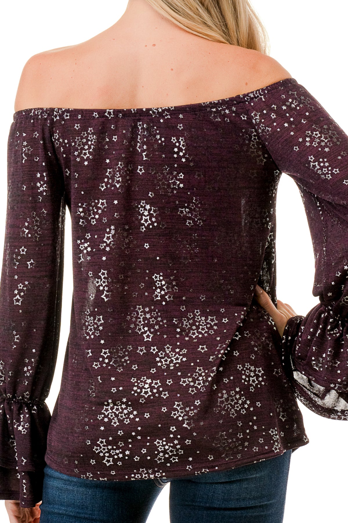 FRANCES OFF SHOULDER TOP (PURPLE SILVER)- VT3160