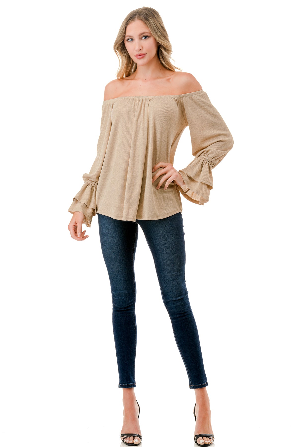 FRANCES OFF SHOULDER TOP (GOLD KNIT)- VT3160