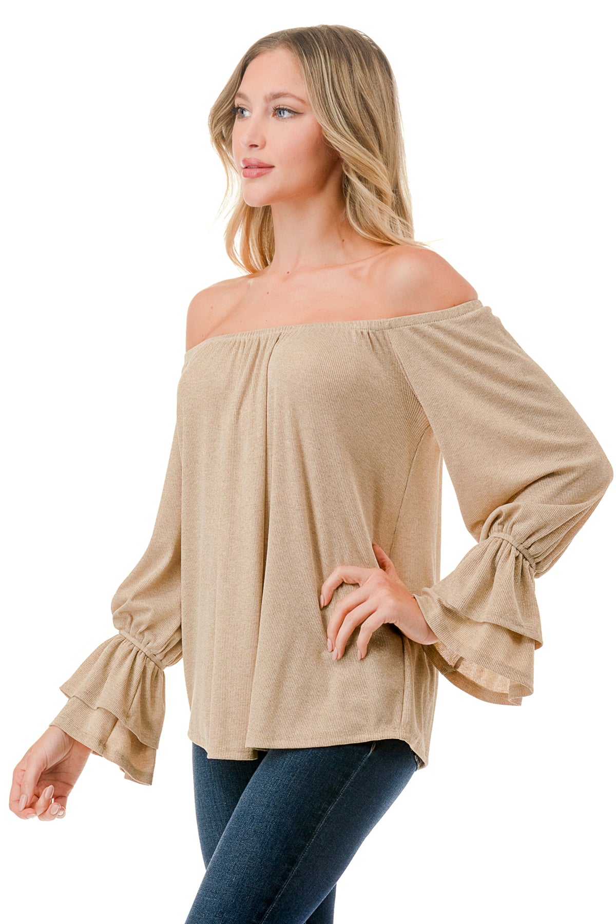 FRANCES OFF SHOULDER TOP (GOLD KNIT)- VT3160