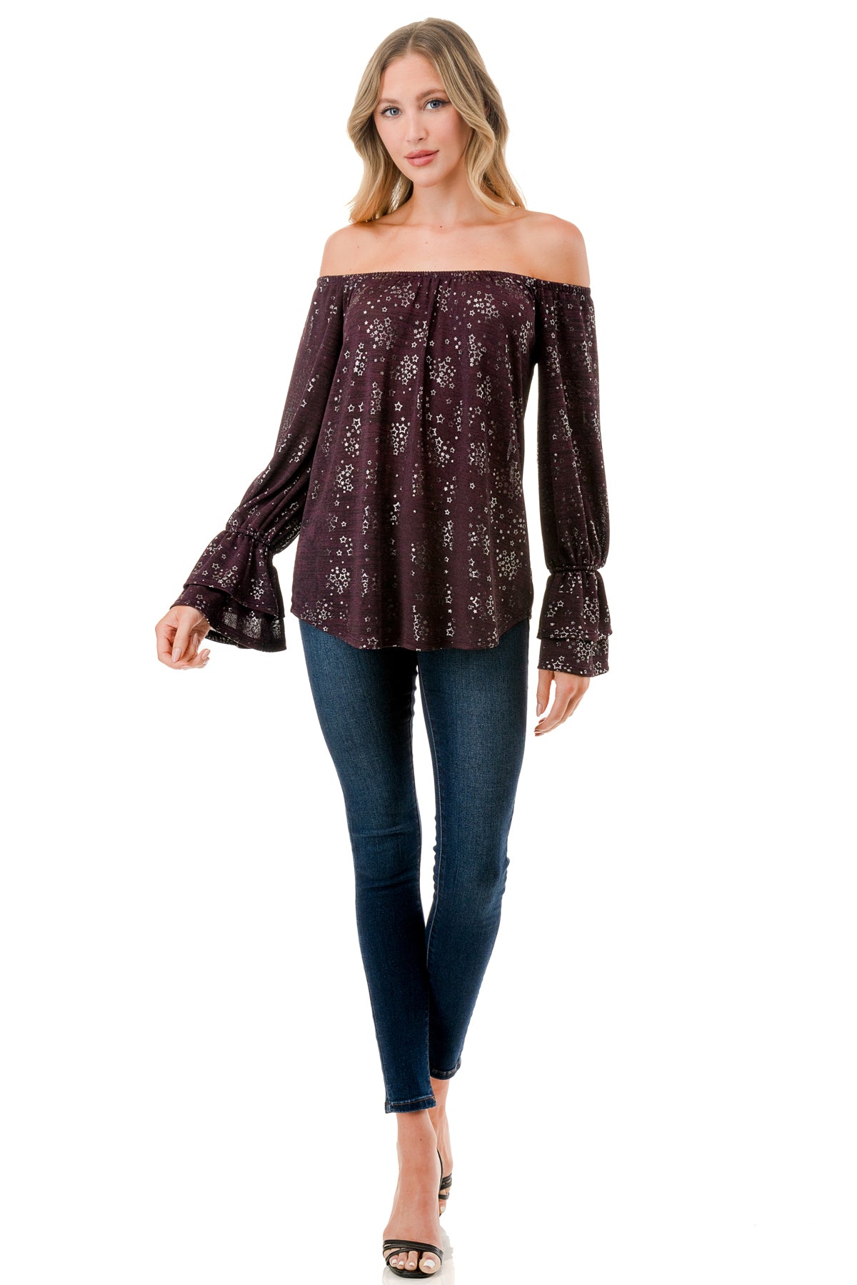FRANCES OFF SHOULDER TOP (PURPLE SILVER)- VT3160