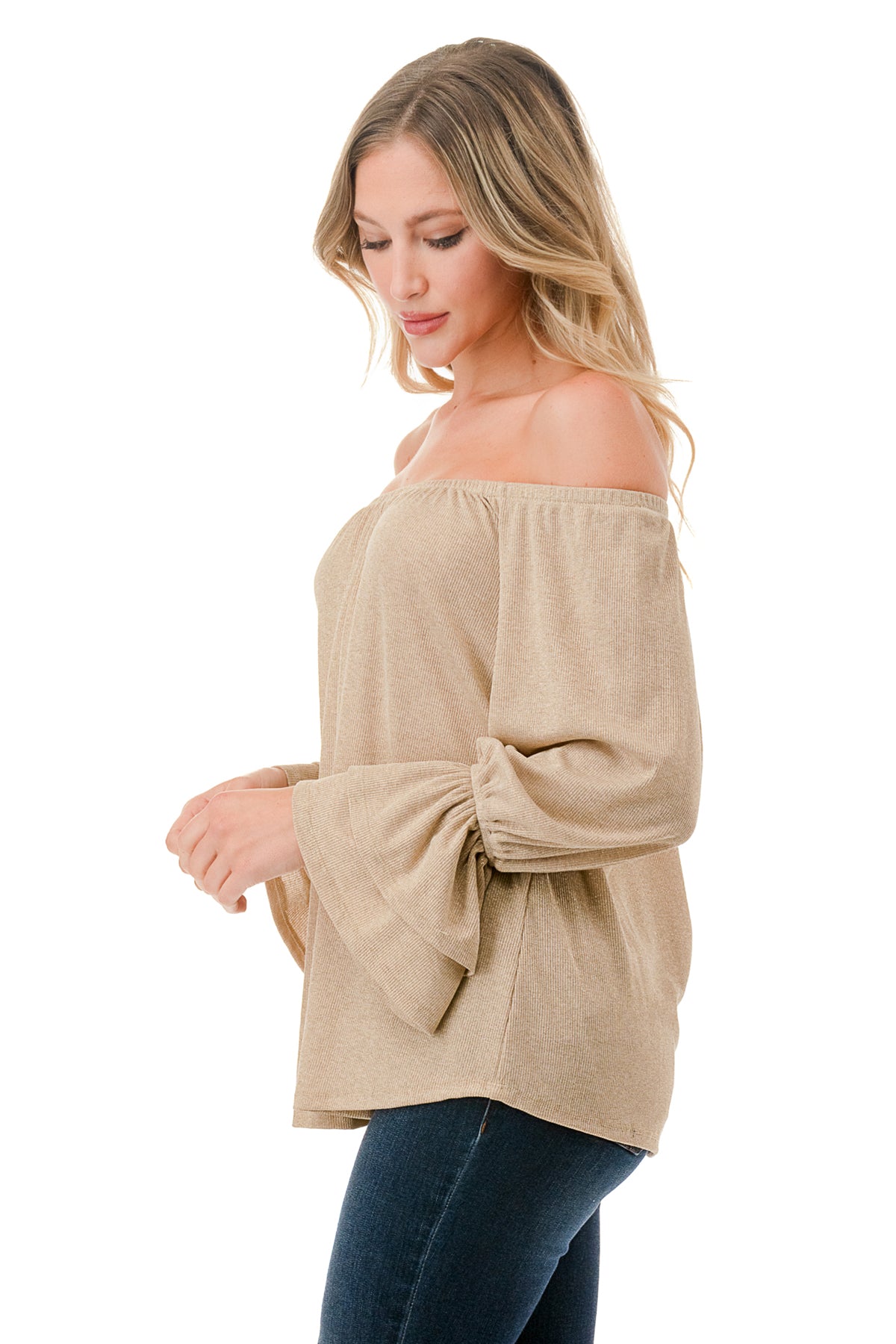 FRANCES OFF SHOULDER TOP (GOLD KNIT)- VT3160
