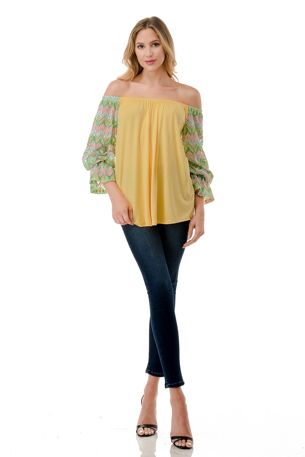 FRANCES OFF SHOULDER TOP (YELLOW / GREEN PINK CROCHET)- VT3160
