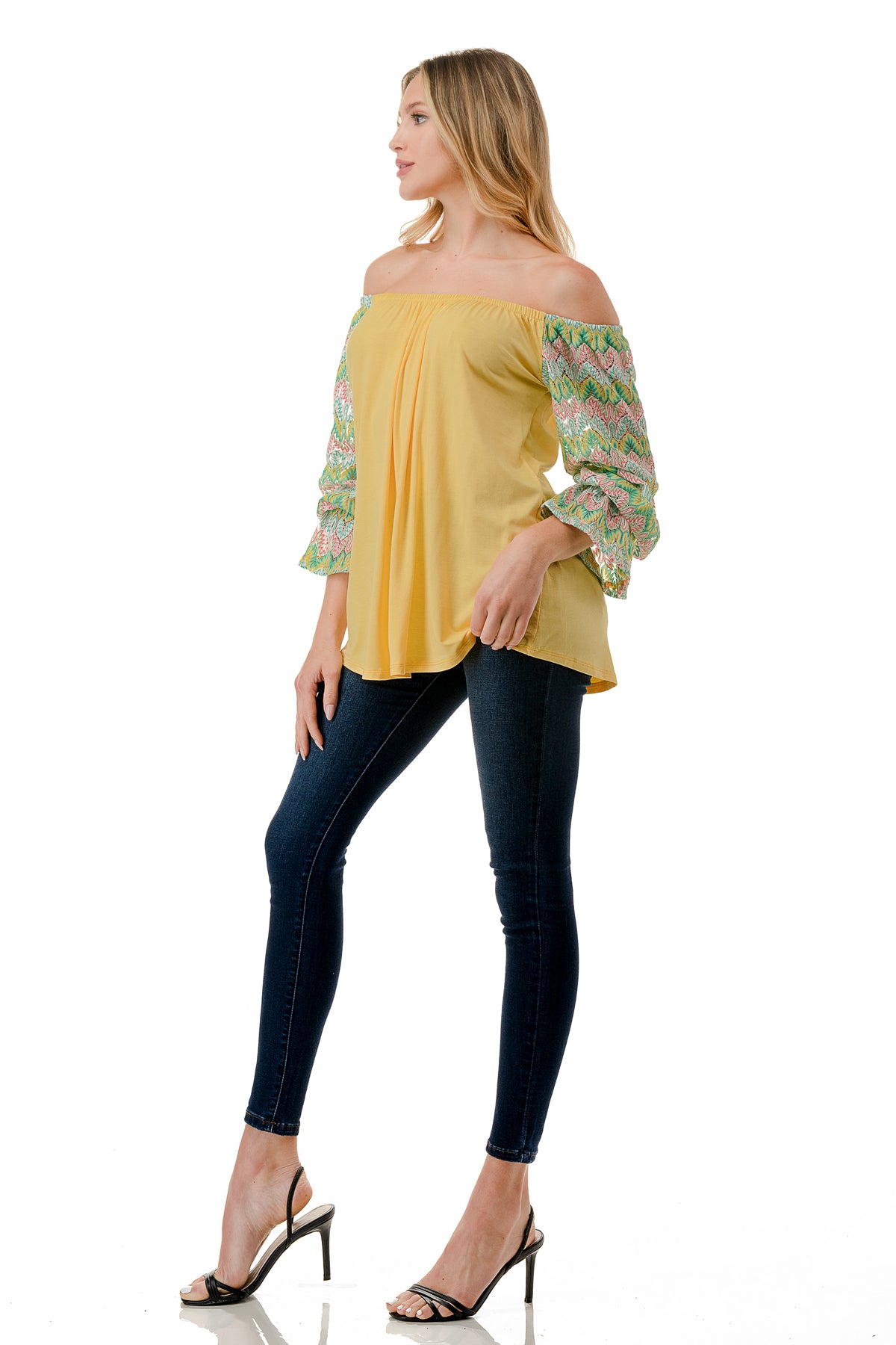 FRANCES OFF SHOULDER TOP (YELLOW / GREEN PINK CROCHET)- VT3160