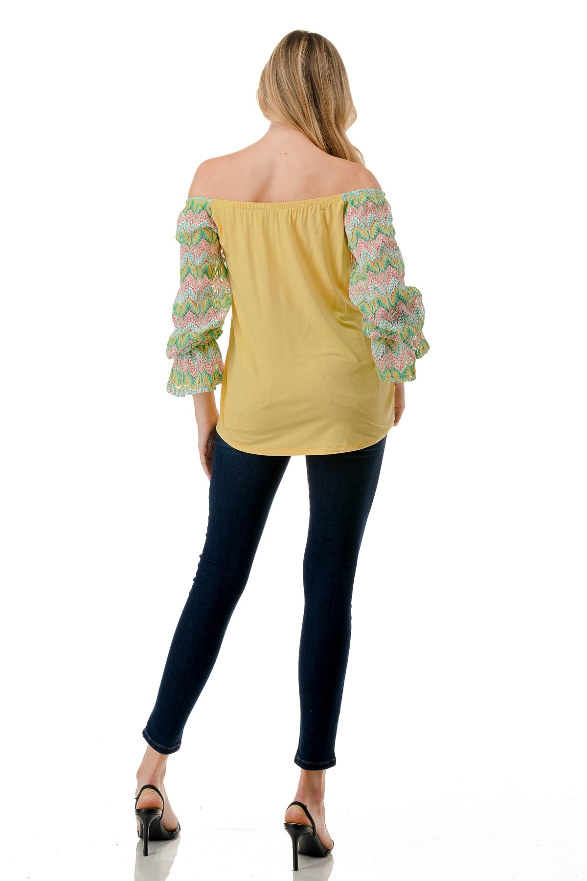 FRANCES OFF SHOULDER TOP (YELLOW / GREEN PINK CROCHET)- VT3160