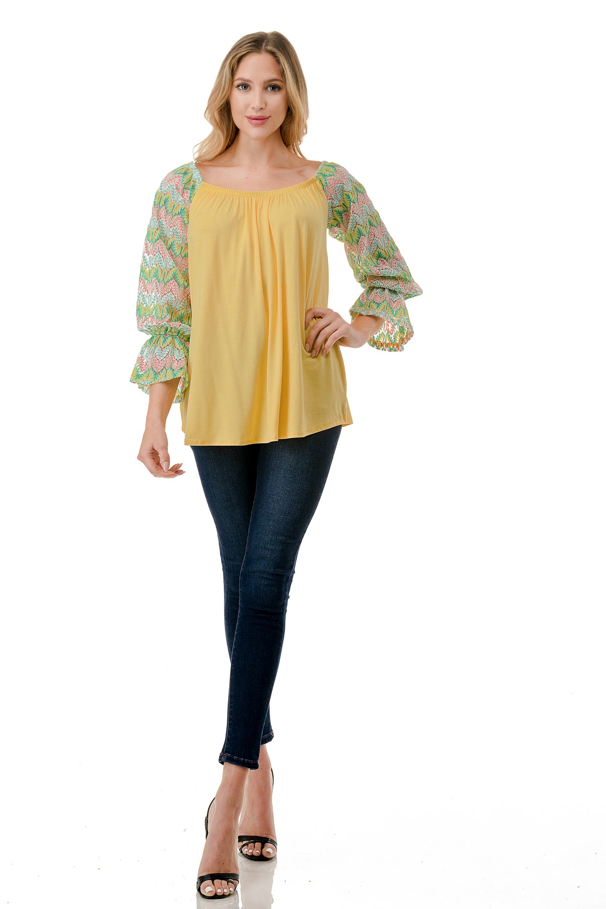 FRANCES OFF SHOULDER TOP (YELLOW / GREEN PINK CROCHET)- VT3160