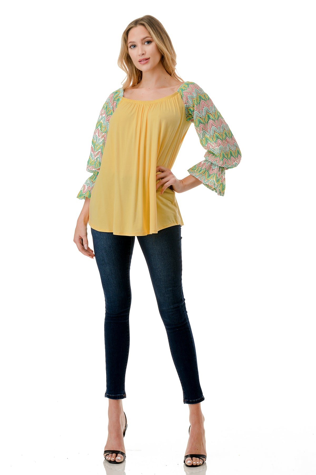 FRANCES OFF SHOULDER TOP (YELLOW / GREEN PINK CROCHET)- VT3160