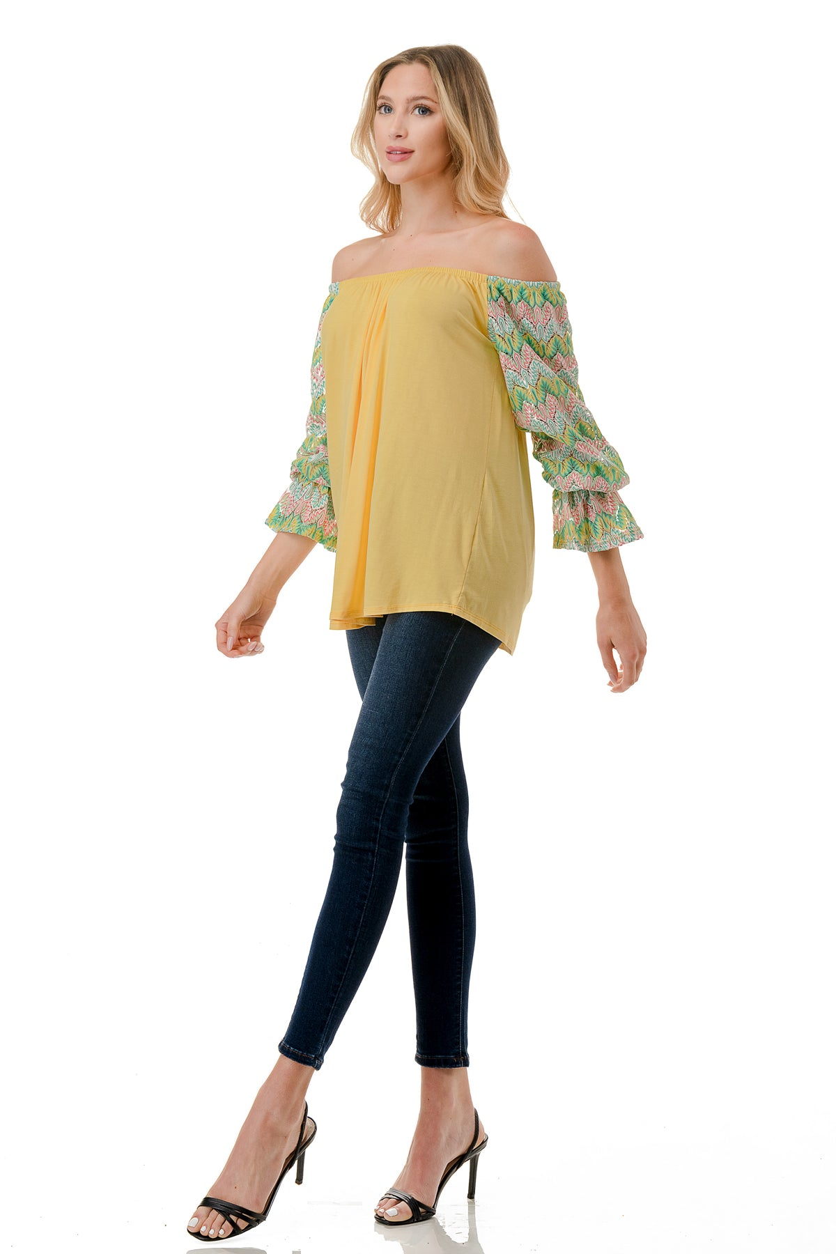 FRANCES OFF SHOULDER TOP (YELLOW / GREEN PINK CROCHET)- VT3160