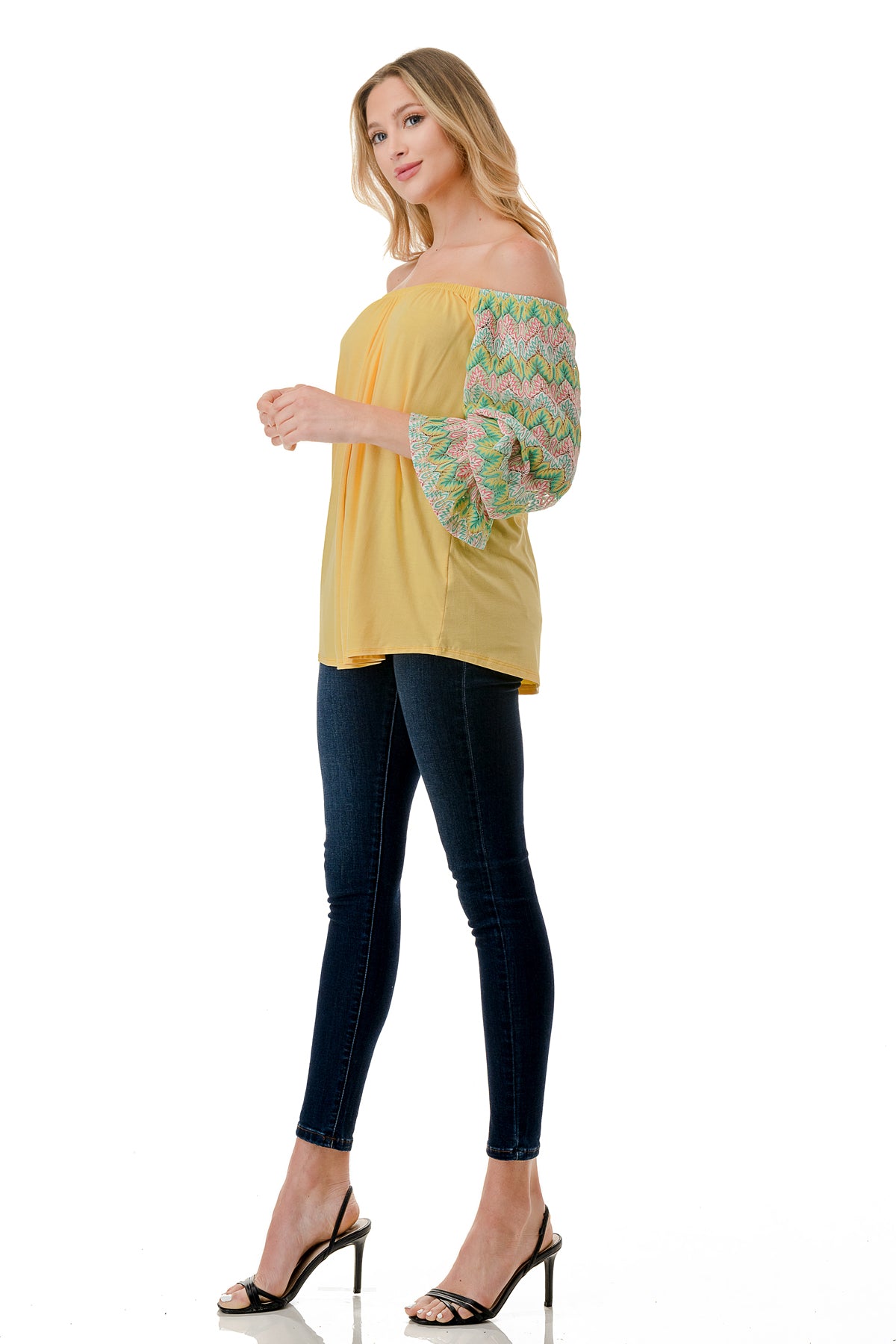 FRANCES OFF SHOULDER TOP (YELLOW / GREEN PINK CROCHET)- VT3160