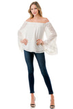 JANE OFF SHOULDER RUFFLE SLEEVE TOP (WHITE / WHITE LACE)- VT3172
