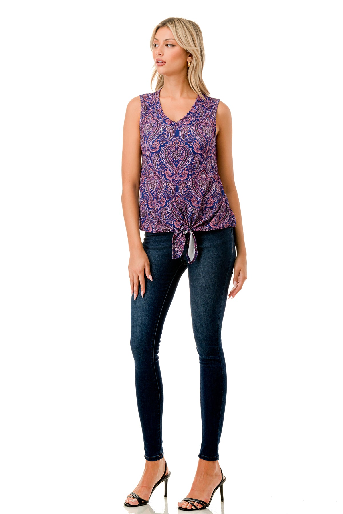 HARPER FRONT TIE TOP (PURPLE PAISLEY)-VT3233