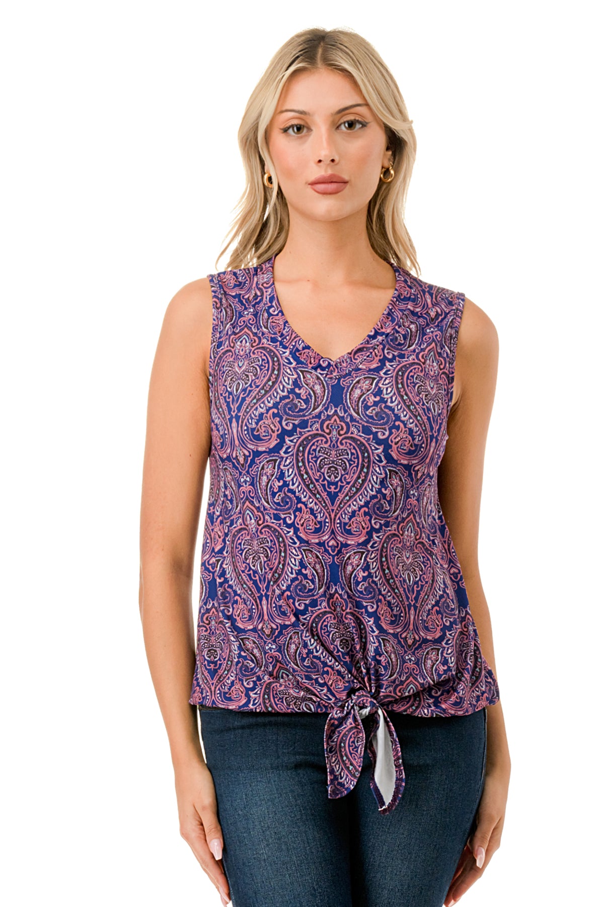HARPER FRONT TIE TOP (PURPLE PAISLEY)-VT3233