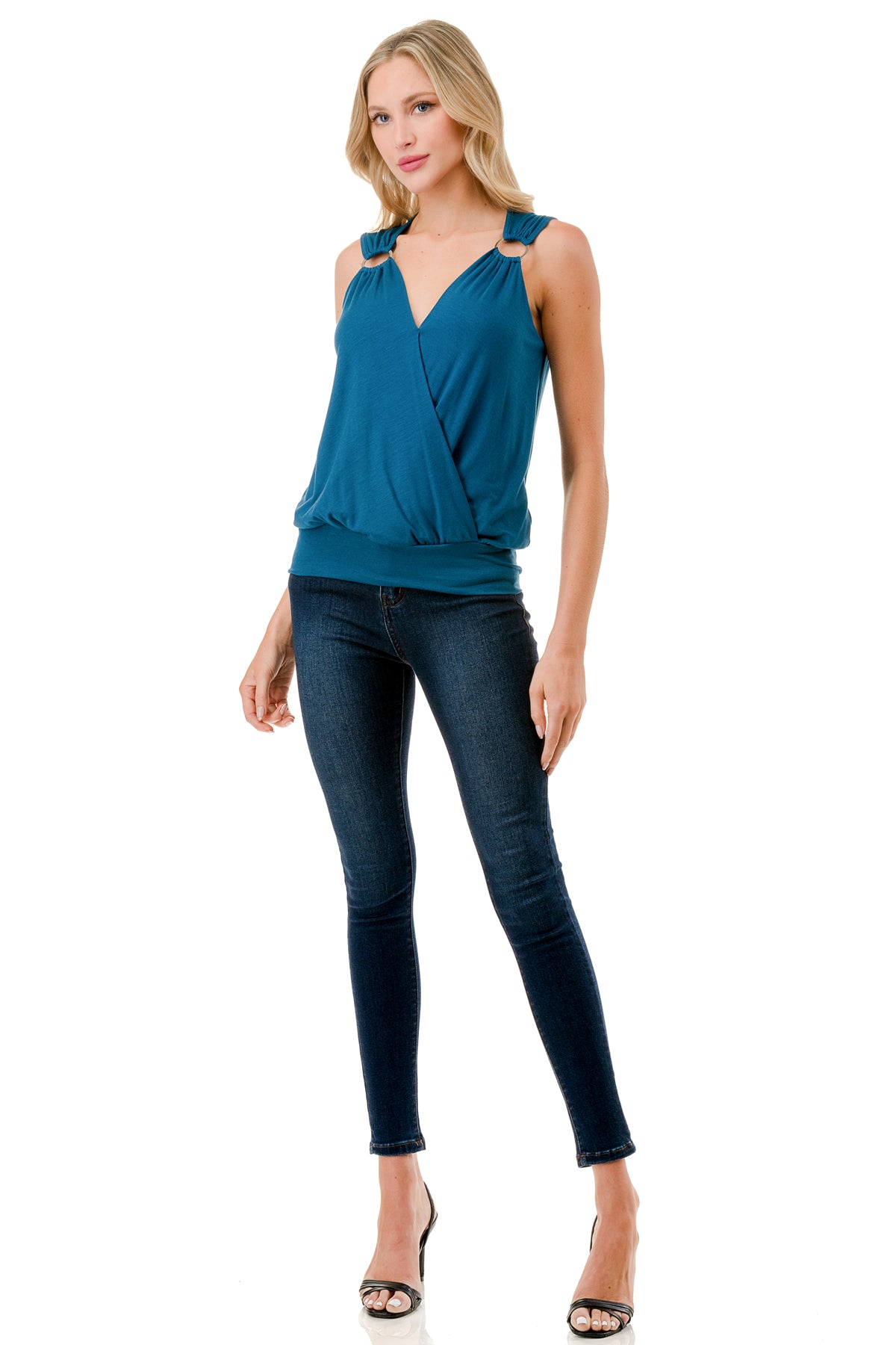 VIVIAN SURPLICE RING TOP (TEAL)-VT3264