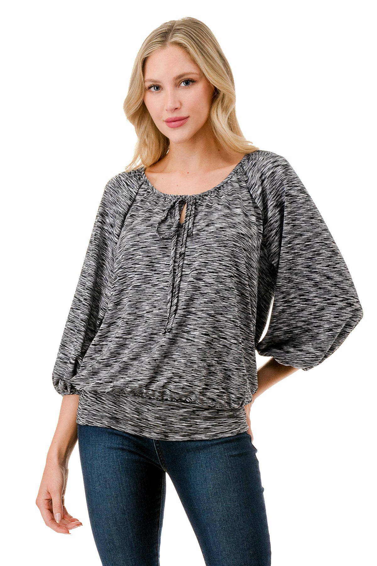 JOY ROUND NECK TOP (TWO TONE GREY)- VT3276