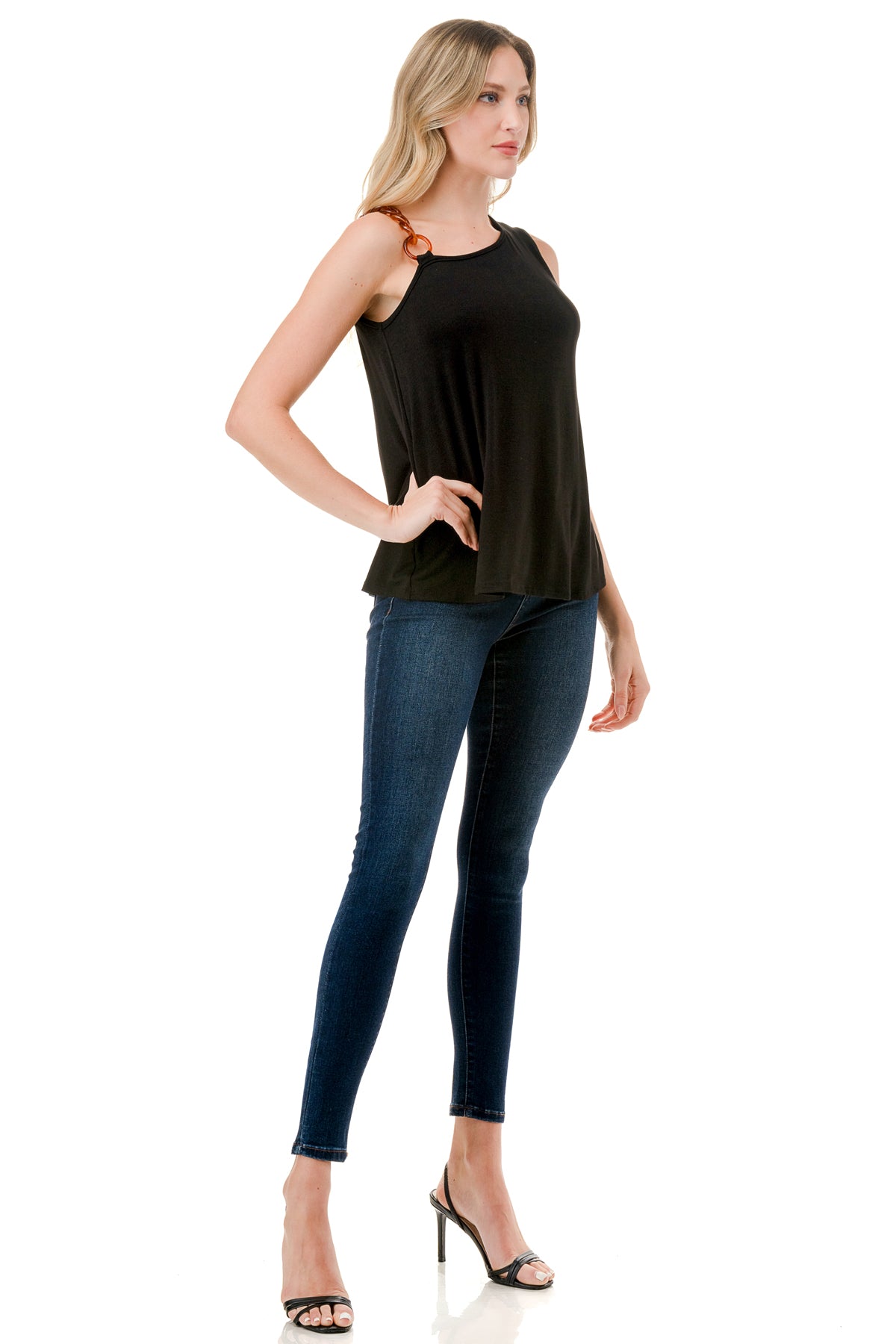 LOUISA CHAIN  ONE SHOULDER TOP (BLACK)-VT3294