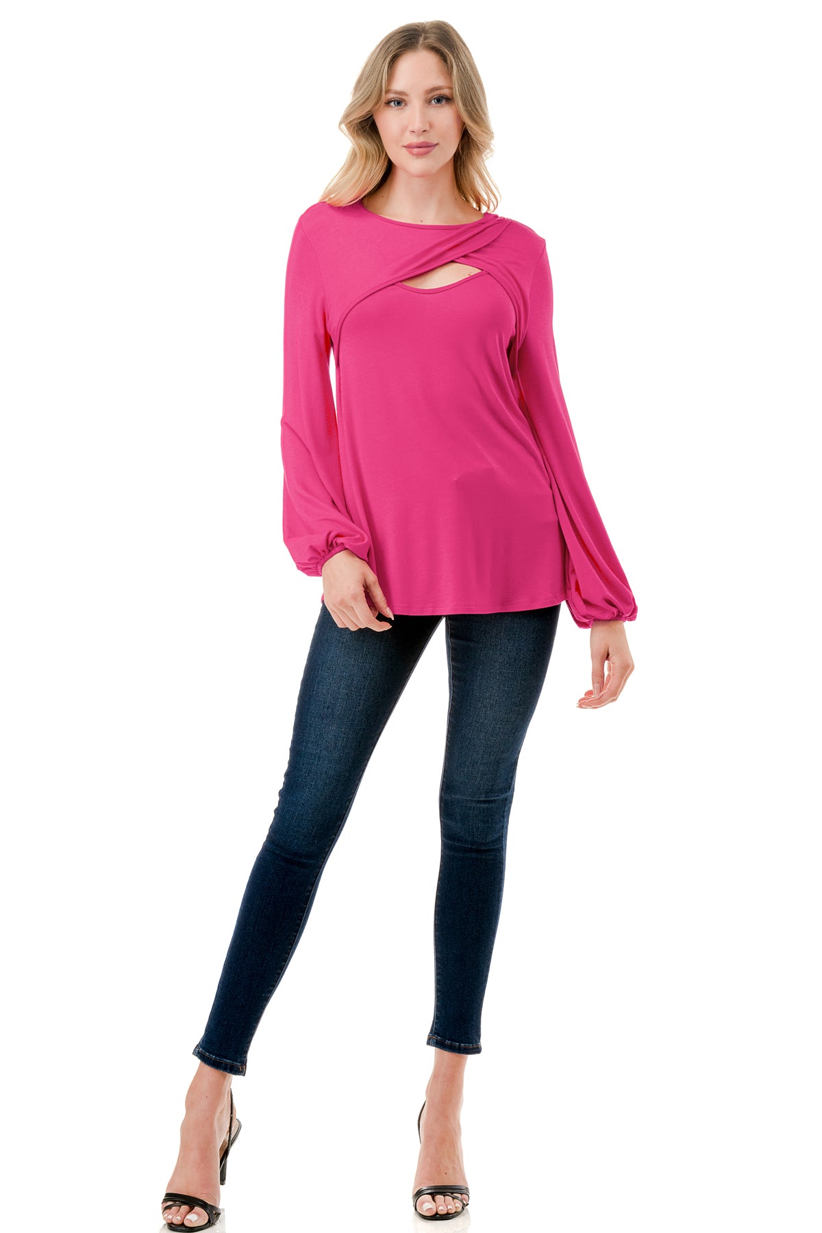 LOUISA FRONT  KEY HOLE TOP (HOT PINK)- VT3298