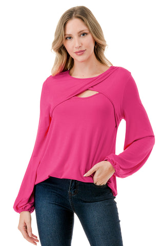 LOUISA FRONT  KEY HOLE TOP (HOT PINK)- VT3298
