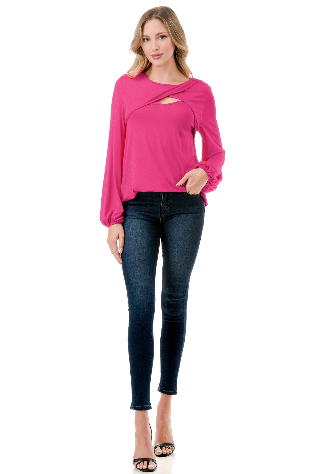 LOUISA FRONT  KEY HOLE TOP (HOT PINK)- VT3298