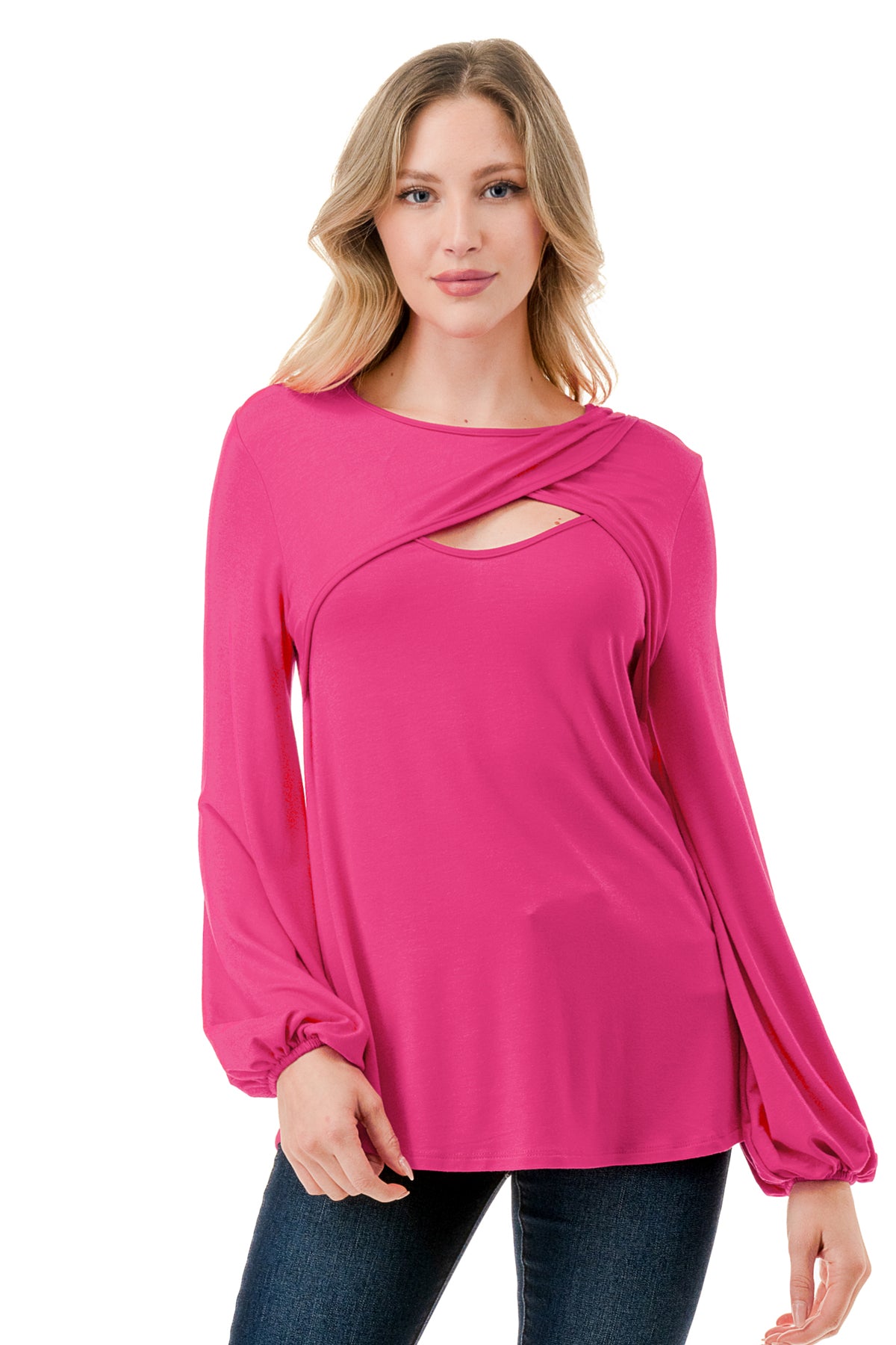LOUISA FRONT  KEY HOLE TOP (HOT PINK)- VT3298