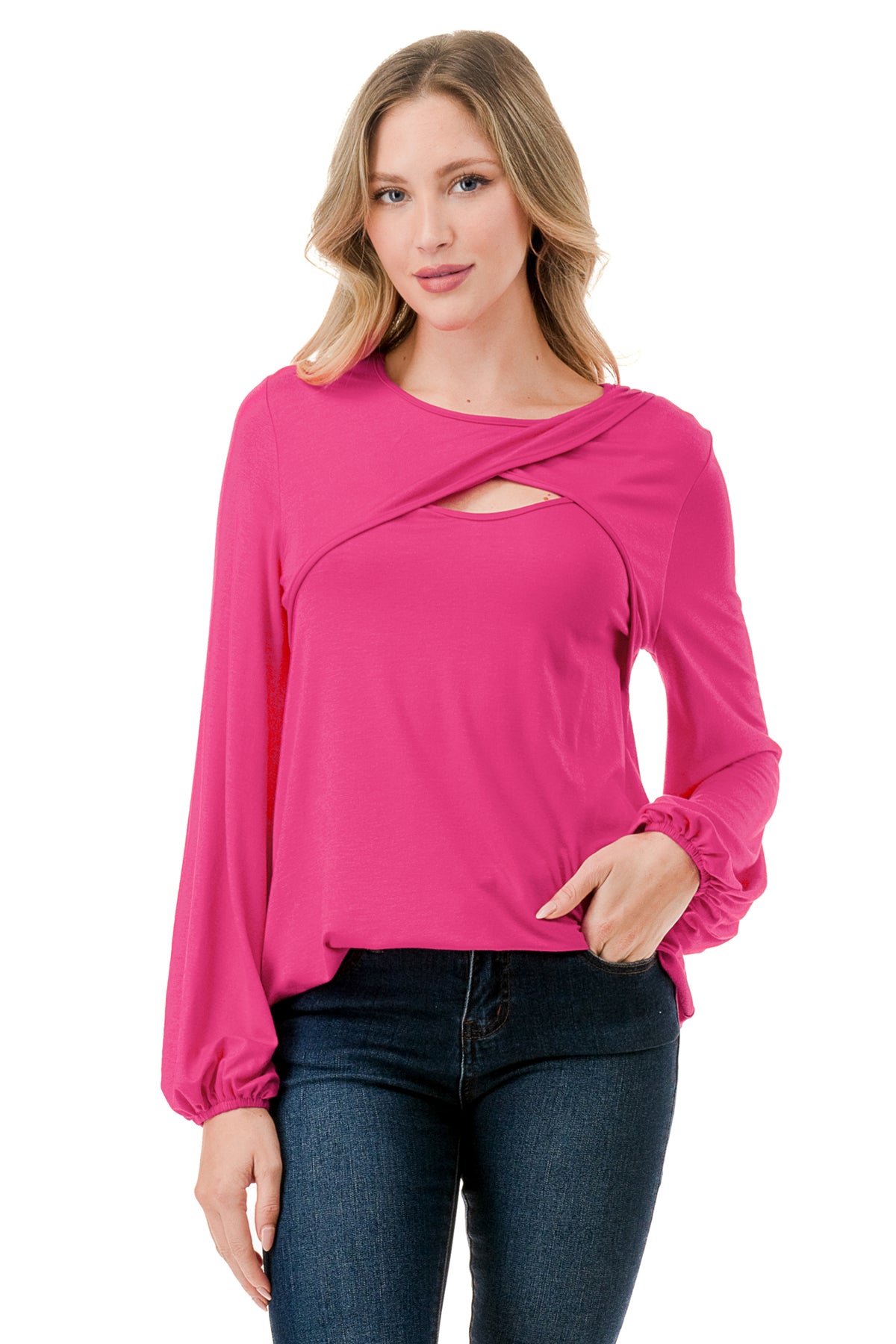 LOUISA FRONT  KEY HOLE TOP (HOT PINK)- VT3298