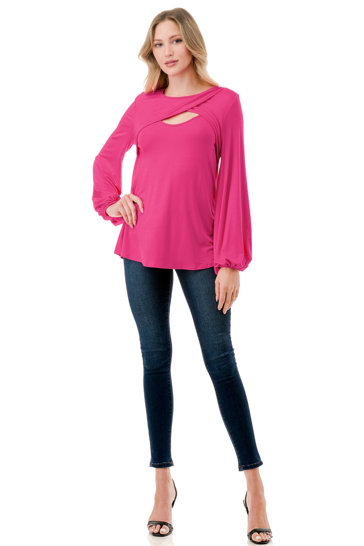 LOUISA FRONT  KEY HOLE TOP (HOT PINK)- VT3298