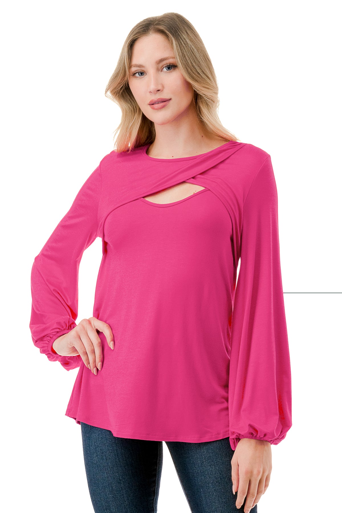 LOUISA FRONT  KEY HOLE TOP (HOT PINK)- VT3298