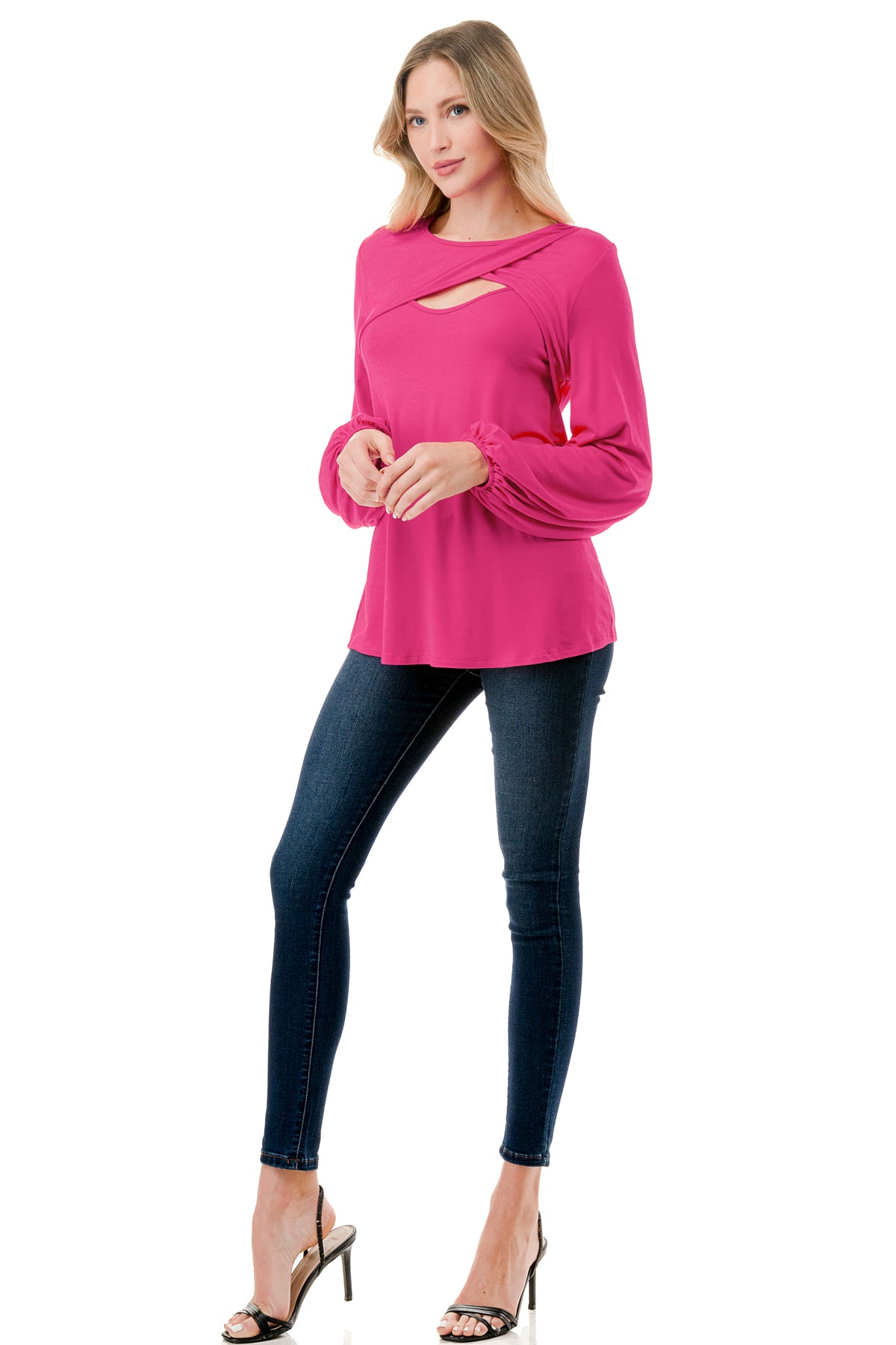 LOUISA FRONT  KEY HOLE TOP (HOT PINK)- VT3298