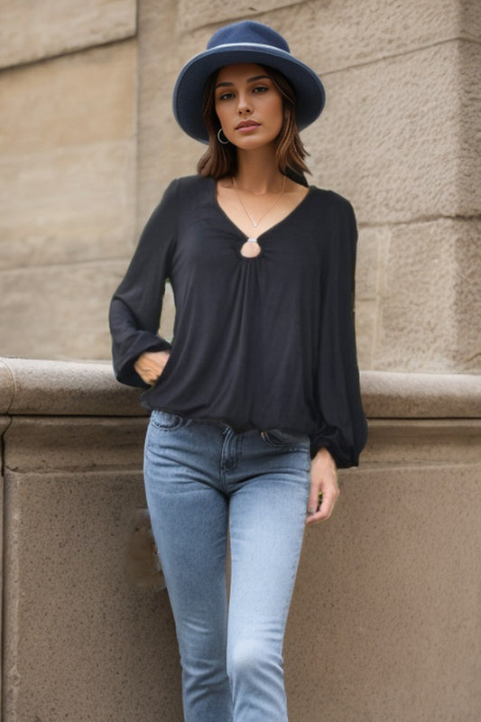 ANAIS LONG SLEEVE RING TOP (BLACK)-VT3353