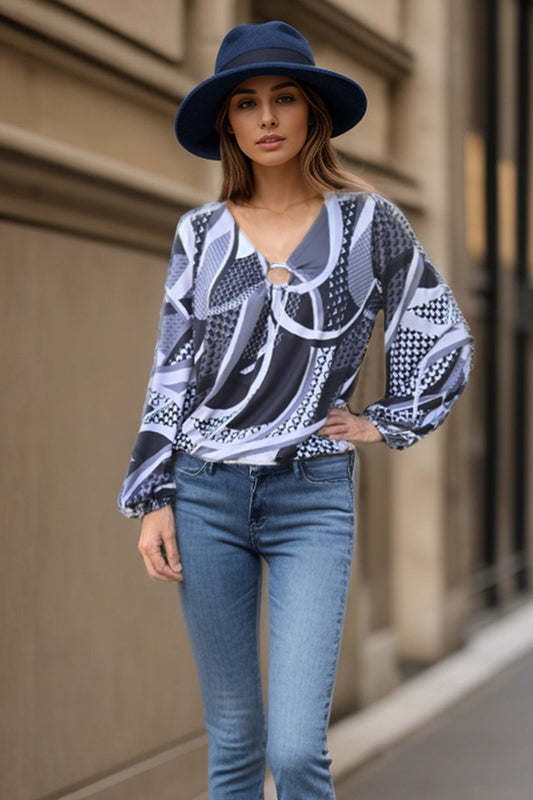ANAIS LONG SLEEVE RING TOP (BLACK GREY GEO)-VT3353