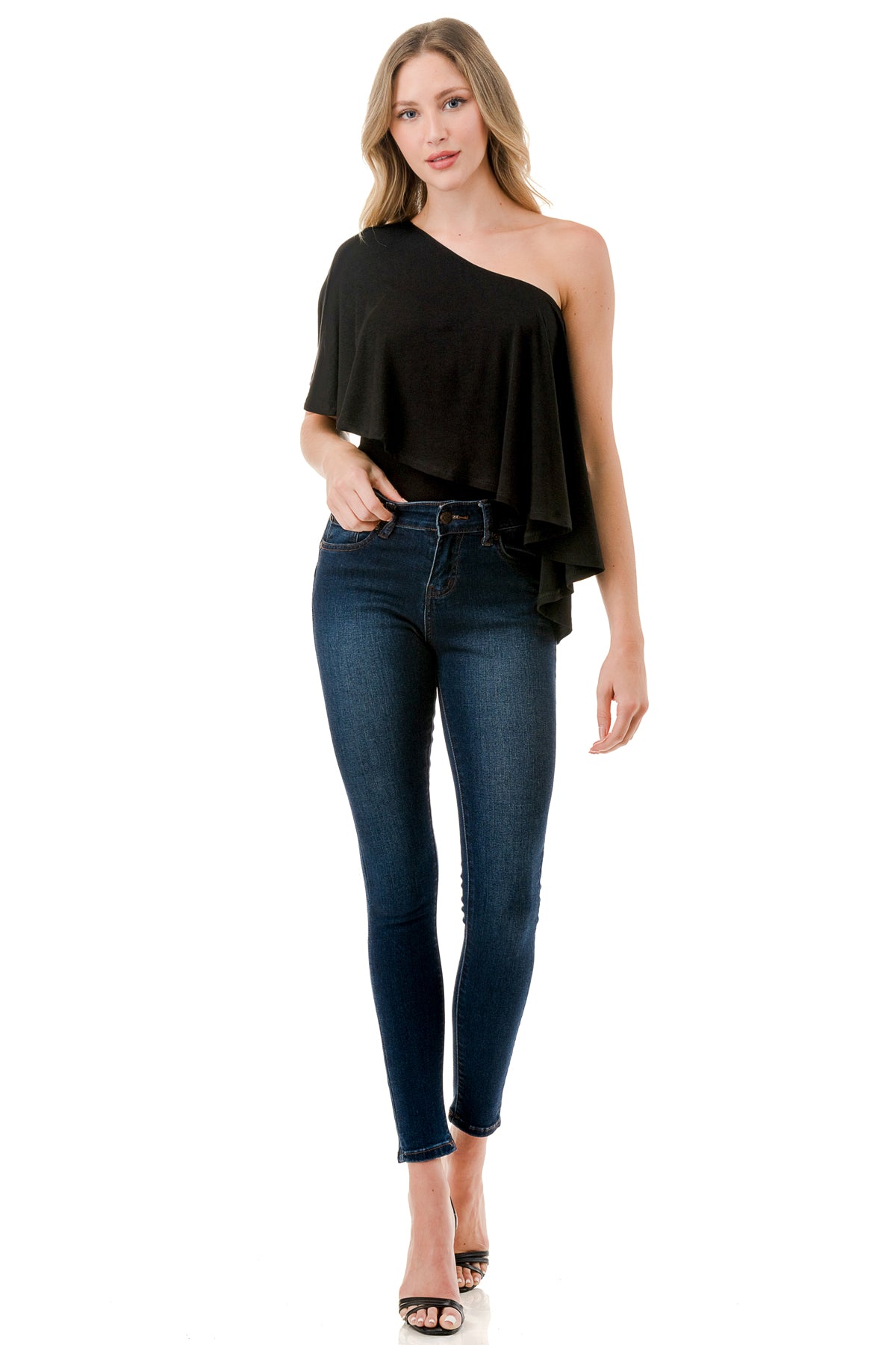 LAURA ONE SHOULDER TOP (BLACK)- VT7664