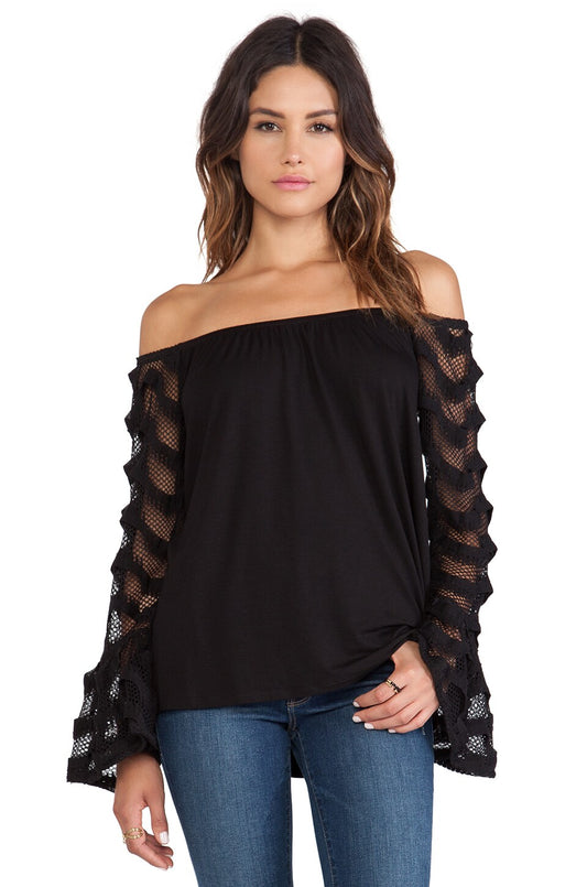 COLLEEN OFF SHOULDER TOP (BLACK)-VT9342