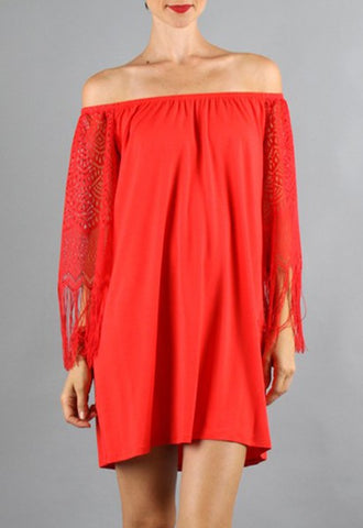 FARRAH OFF SHOULDER DRESS (Red)- VD9215