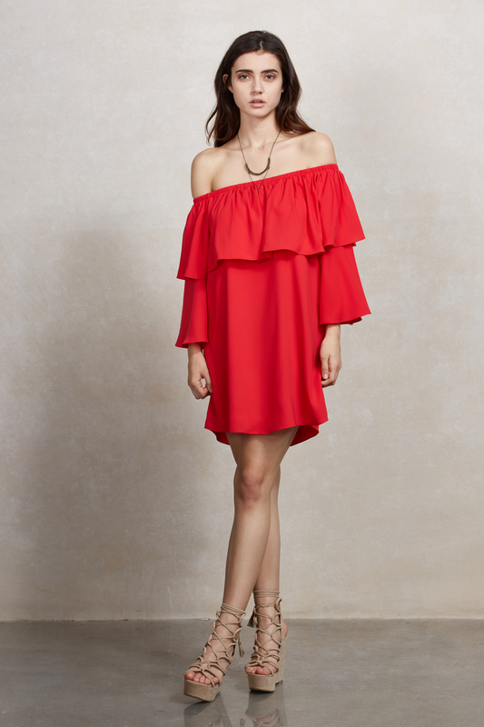 CLIO OFF SHOULDER DRESS (RED)-VD1686