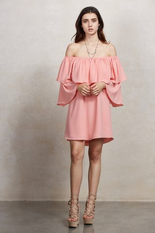 CLIO OFF SHOULDER DRESS (PEACH)-VD1686