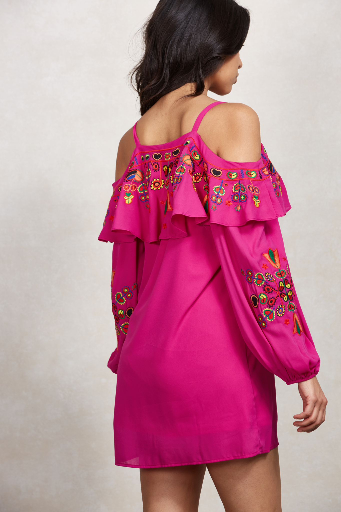 LEELA OPEN SHOULDER DRESS (Magenta)-CVD1504