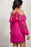 LEELA OPEN SHOULDER DRESS (Magenta)-CVD1504