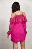 LEELA OPEN SHOULDER DRESS (Magenta)-CVD1504