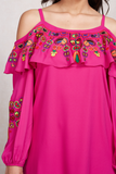 LEELA OPEN SHOULDER DRESS (Magenta)-CVD1504